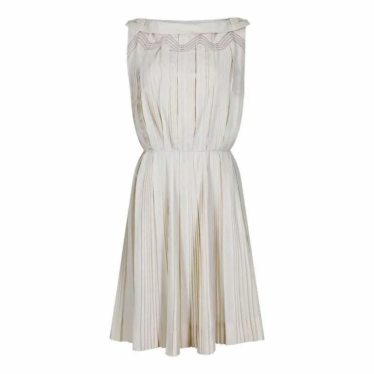 1950s Carlye Cream Cotton Knife Pleat Dress