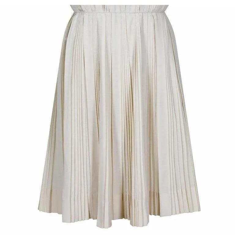 1950s Carlye Cream Cotton Knife Pleat Dress