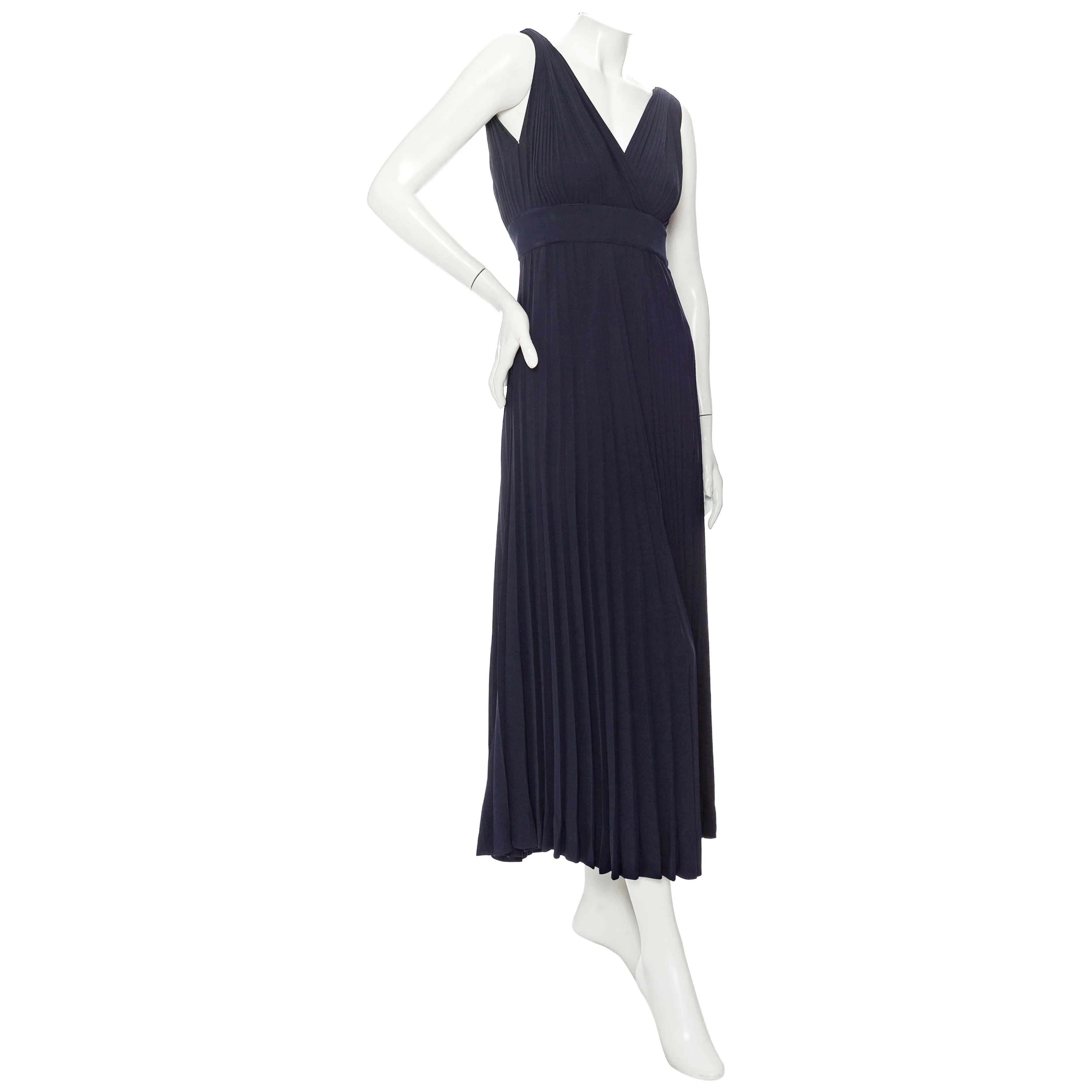 1970s Navy Pleated Two-Piece Rhinestone Maxi Dress