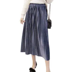 7 colors, S- XL, 2 Belt choices, Velvet Pleated Mid Calf Skirts