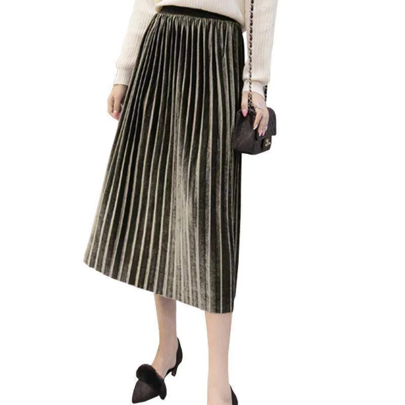 7 colors, S- XL, 2 Belt choices, Velvet Pleated Mid Calf Skirts