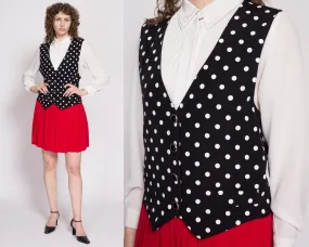 80s Polka Dot Mock Vest & Pleated Skirt Set Dress - Large