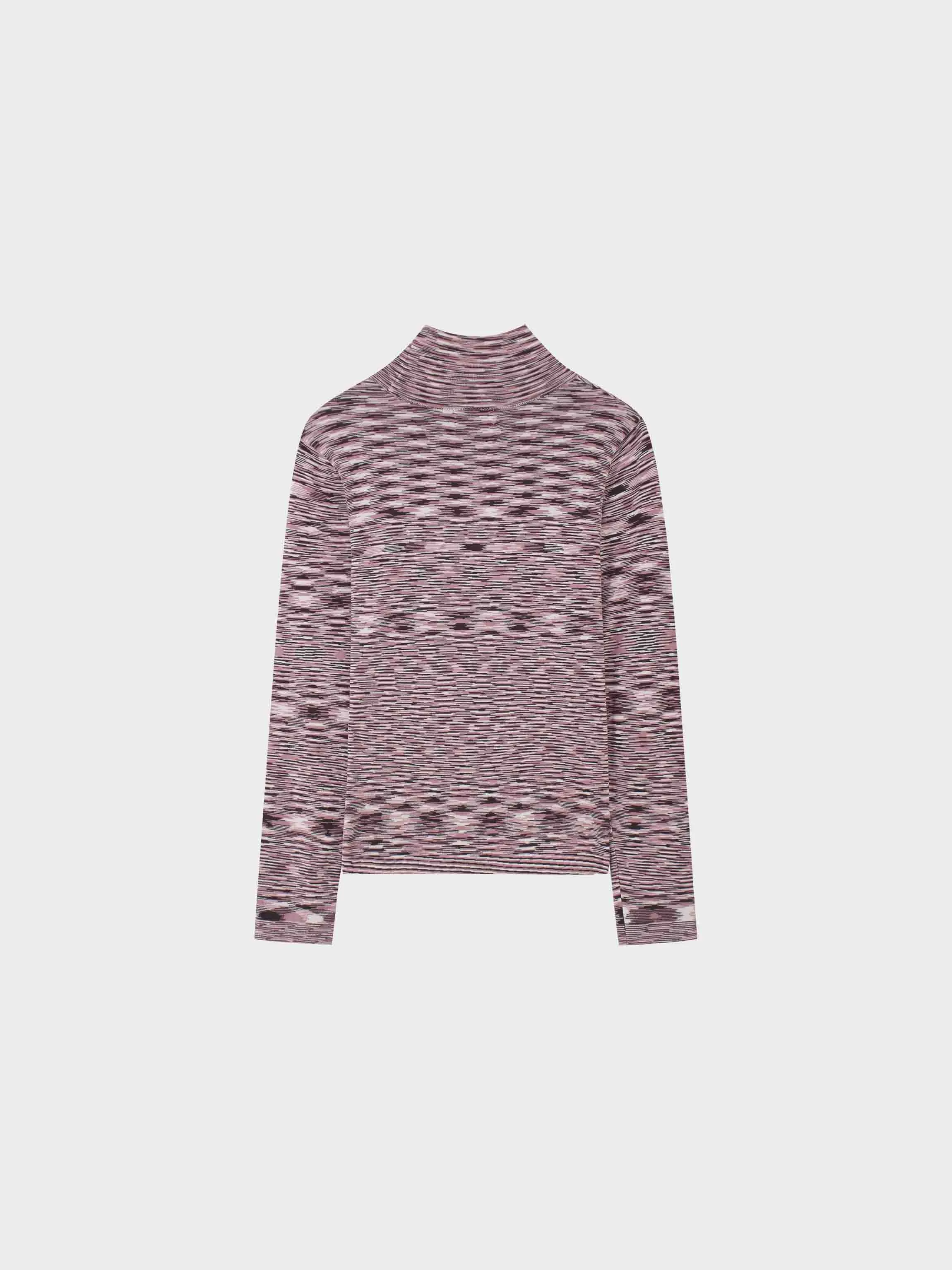 Abstract Stripe Knit Turtleneck-Pink/Burgundy