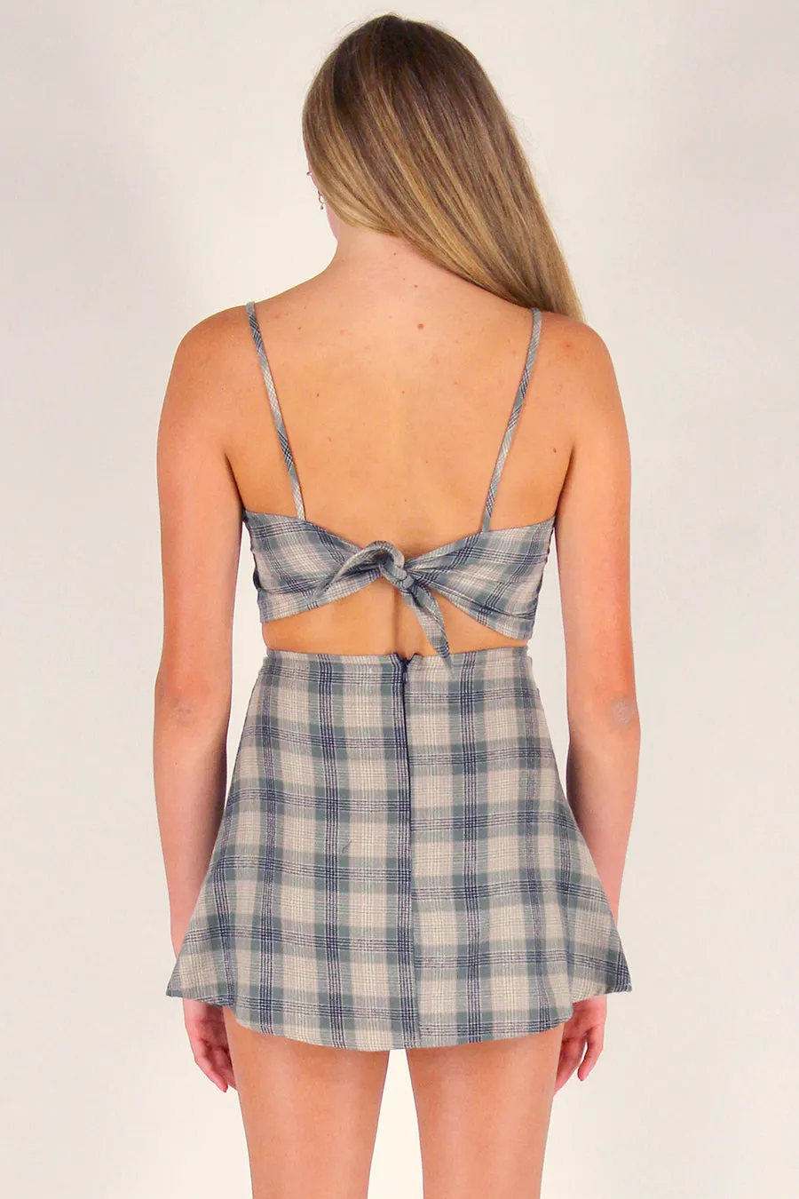 Adjustable Cami Top and Pleated Skirt - Flannel Green Beige Plaid