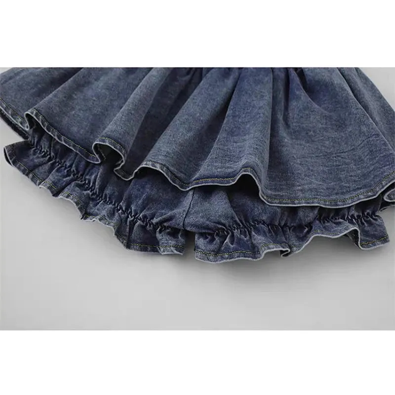 Aiertu Grunge Y2k Bow Denim Skirt with shorts Kawaii Women Vintage Gyaru Ruffle Low Waist Sexy Pleated Mini Skirts Summer Streetwear