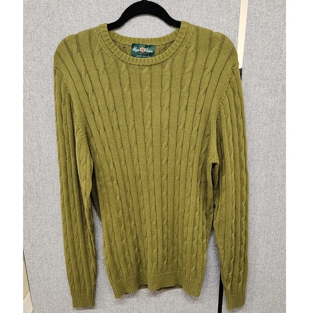 Alan Paine Honley Cotton Cashmere Cable Knit Jumper In Olive