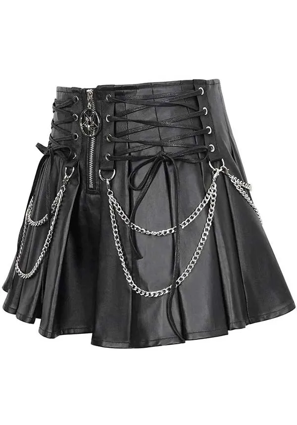 All Tied Up | FAUX LEATHER CHAIN SKIRT