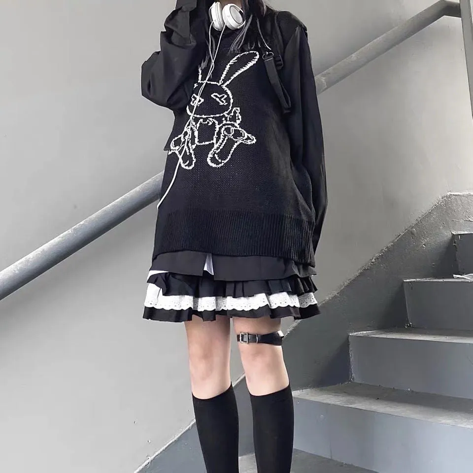 Amozae Back to college Mall Goth Gothic Lace Ruffle Mini Skirts Womens Harajuku Fairy Grunge Black Pleated Skirt Japanese Lolita Streetwear