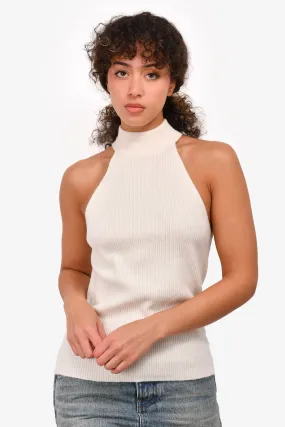 Anine Bing Cream Ribbed Wool Blend Sleeveless Turtleneck Top Size S