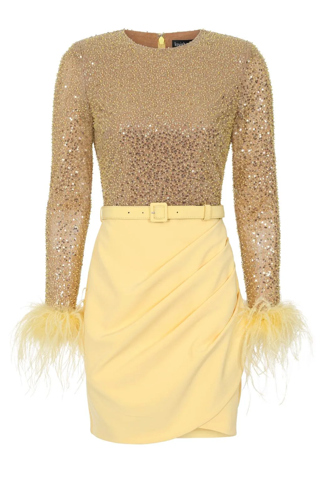 ANNIE Beaded Sequin Mini Dress In Yellow