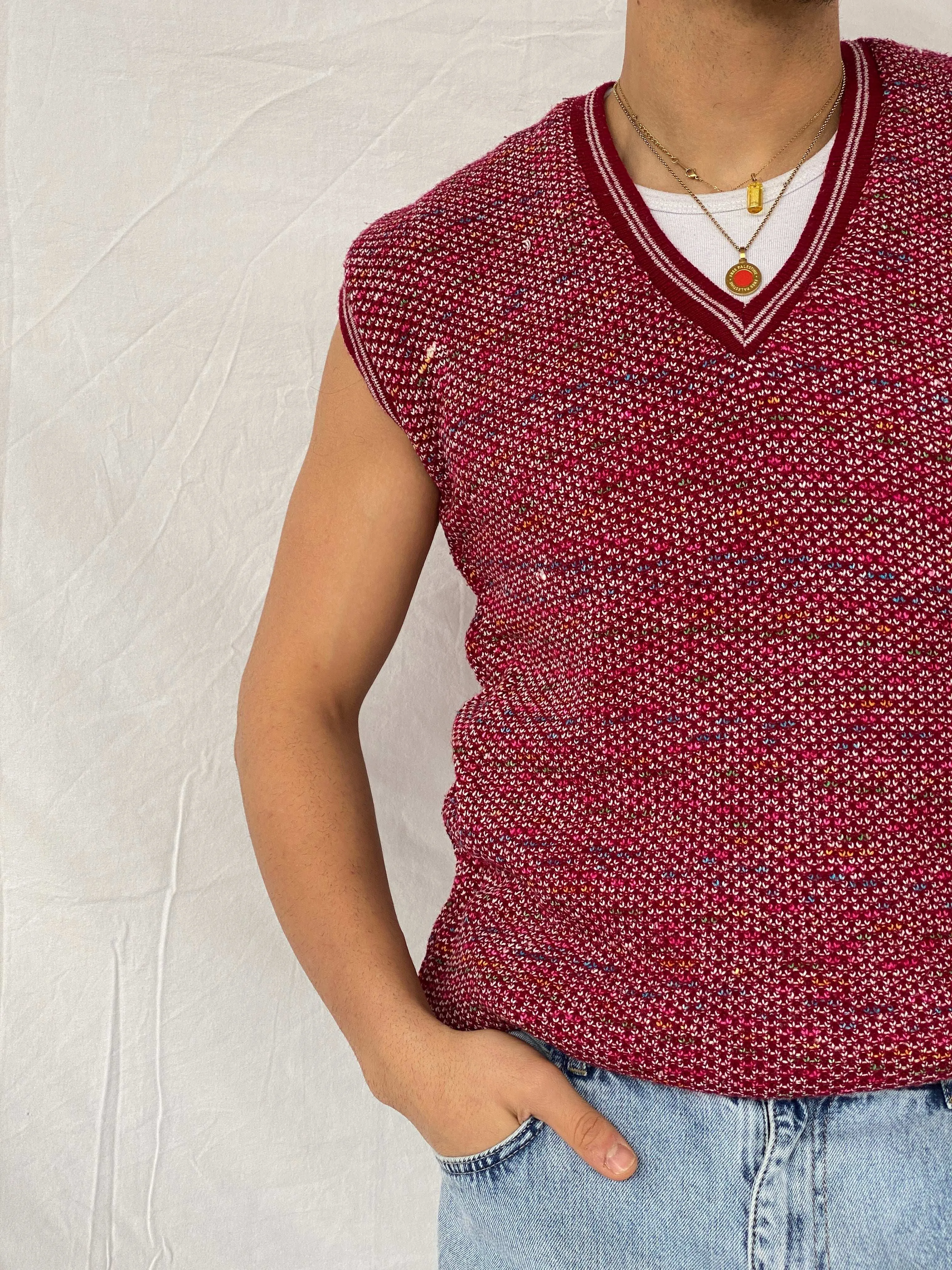 Beautiful Red Knitted Sweater Vest - Size M