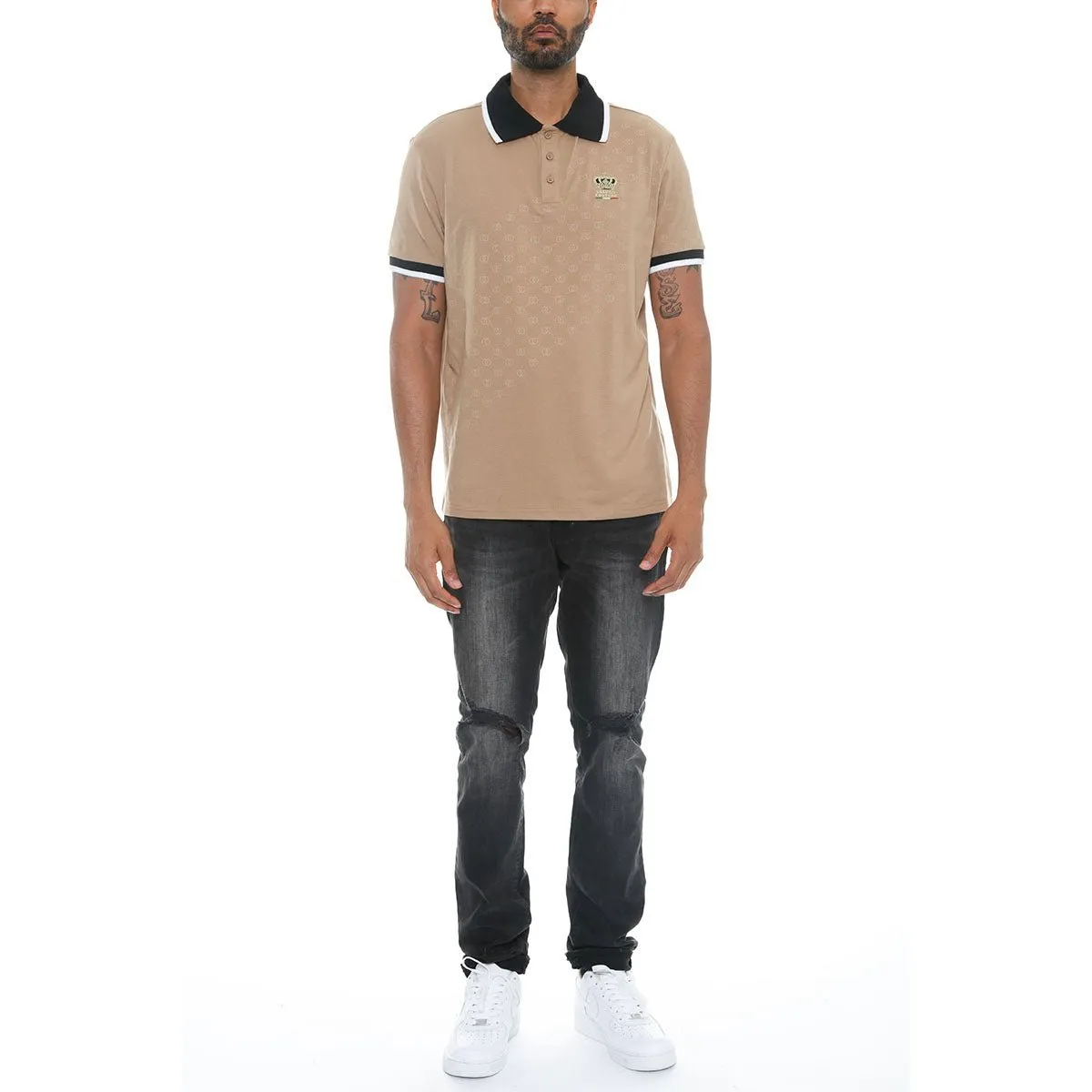 Beige Italian Print Polo Shirt