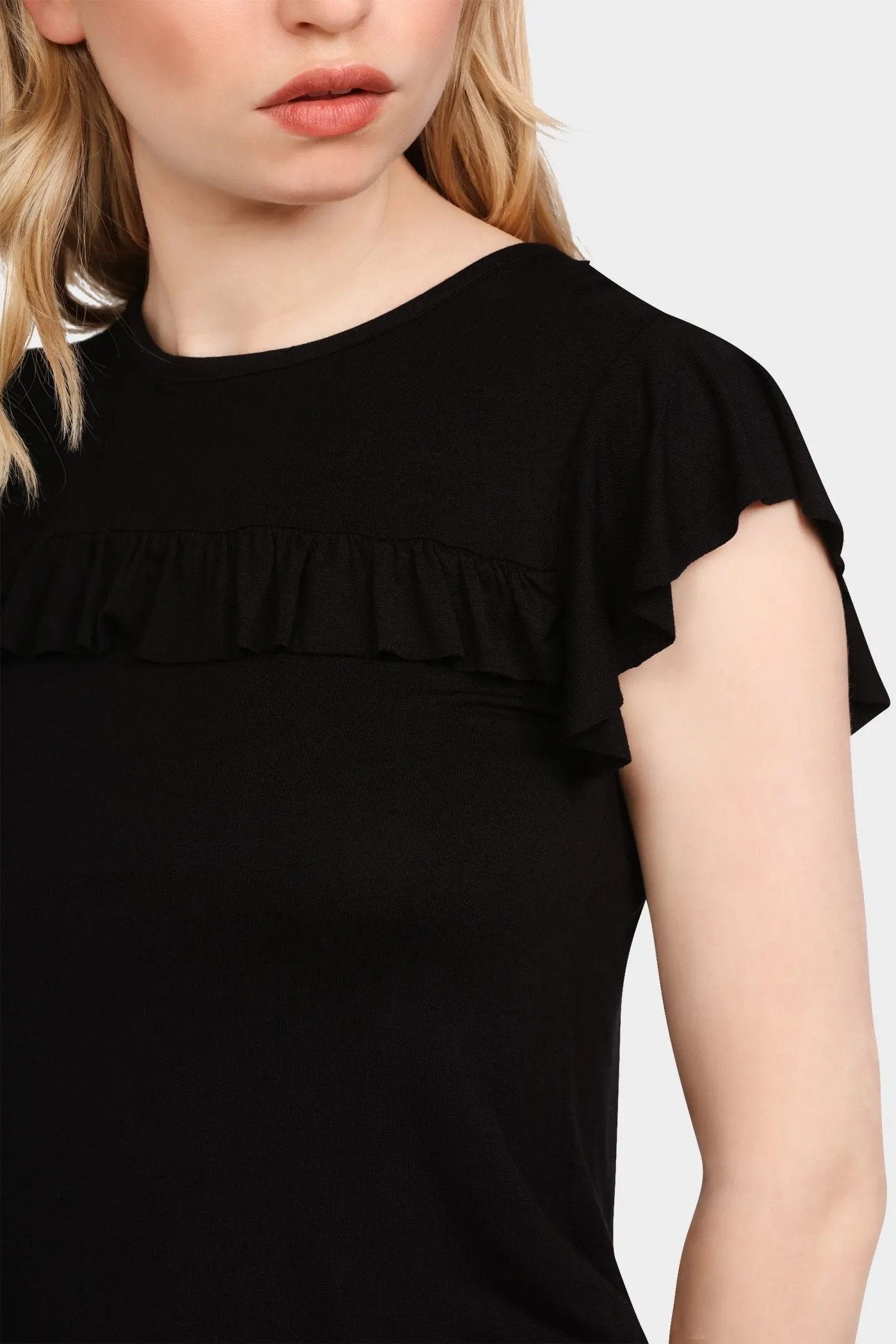 Black Frilly Keyhole T Shirt