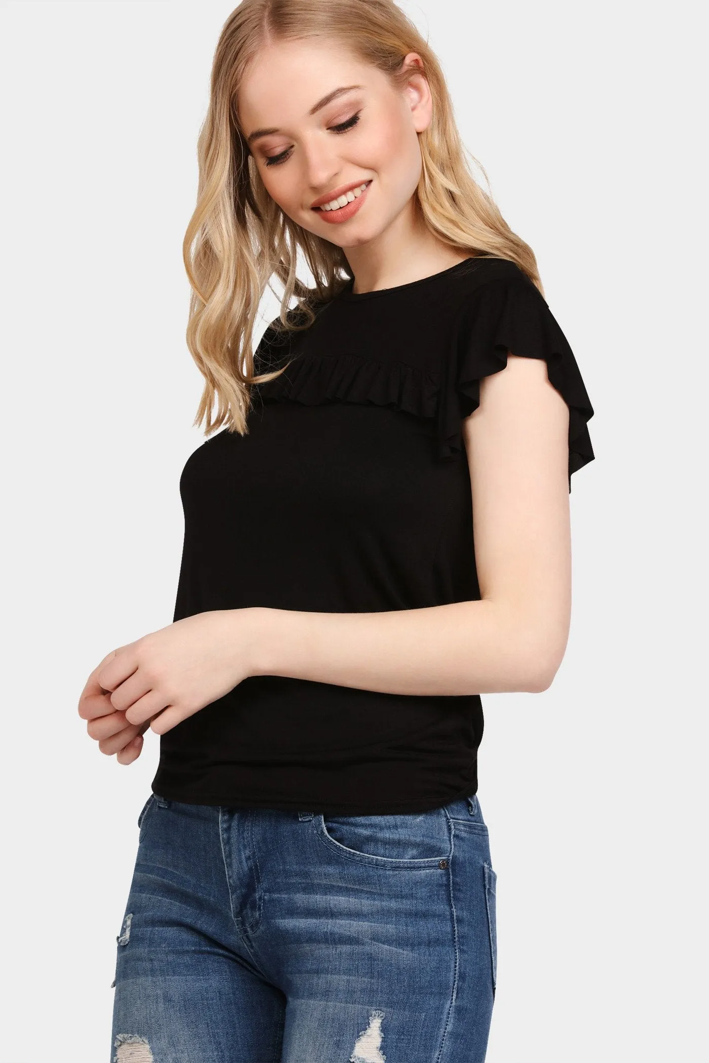 Black Frilly Keyhole T Shirt