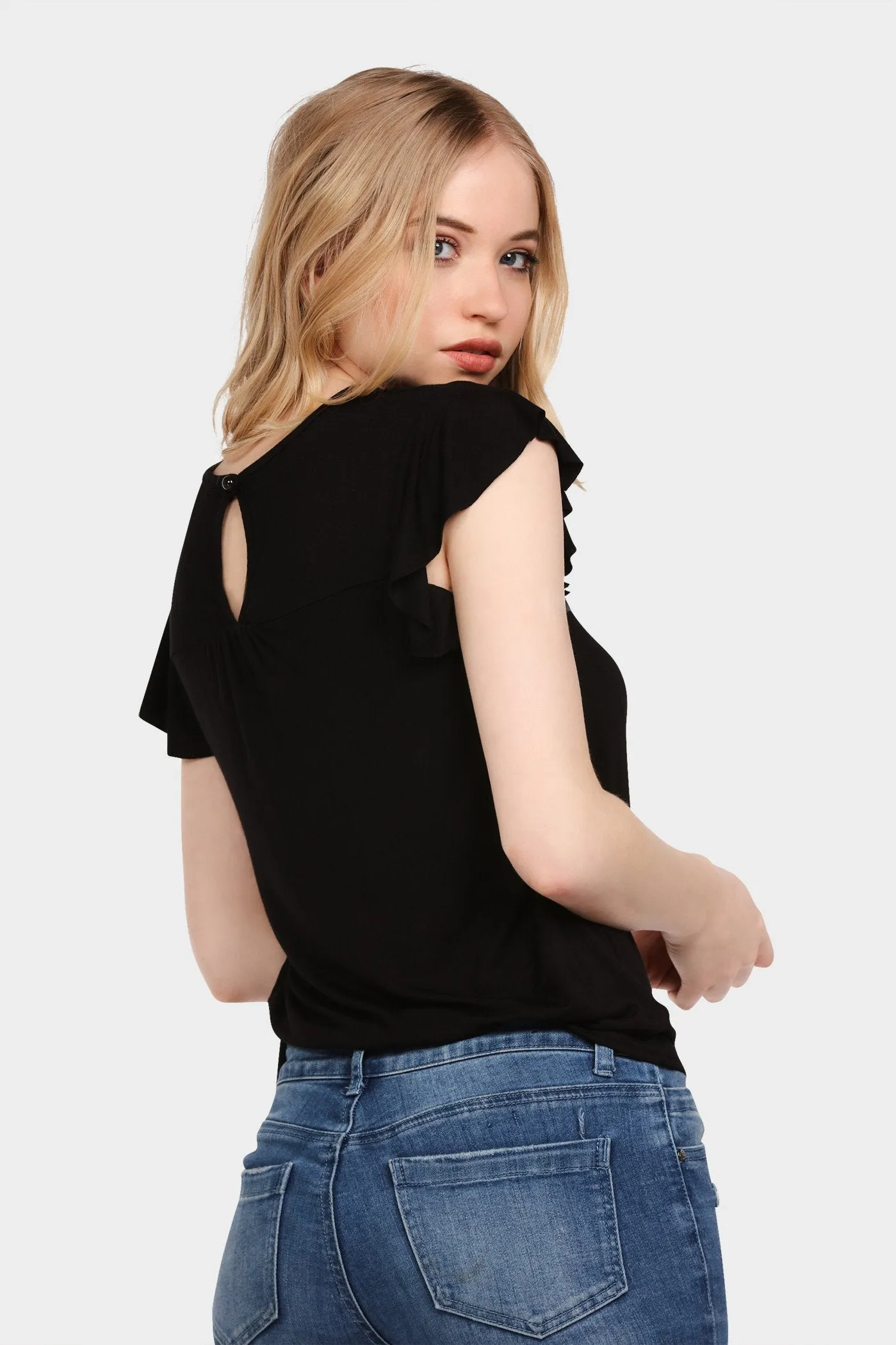 Black Frilly Keyhole T Shirt