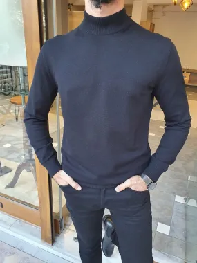 Black Slim Fit Mock Turtleneck Sweater by GentWith.com