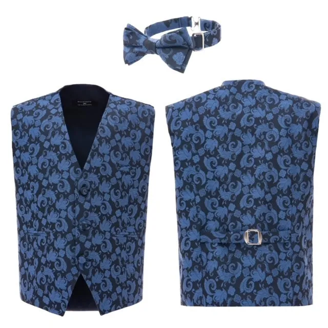 Blue Floral Print Vest & Bowtie