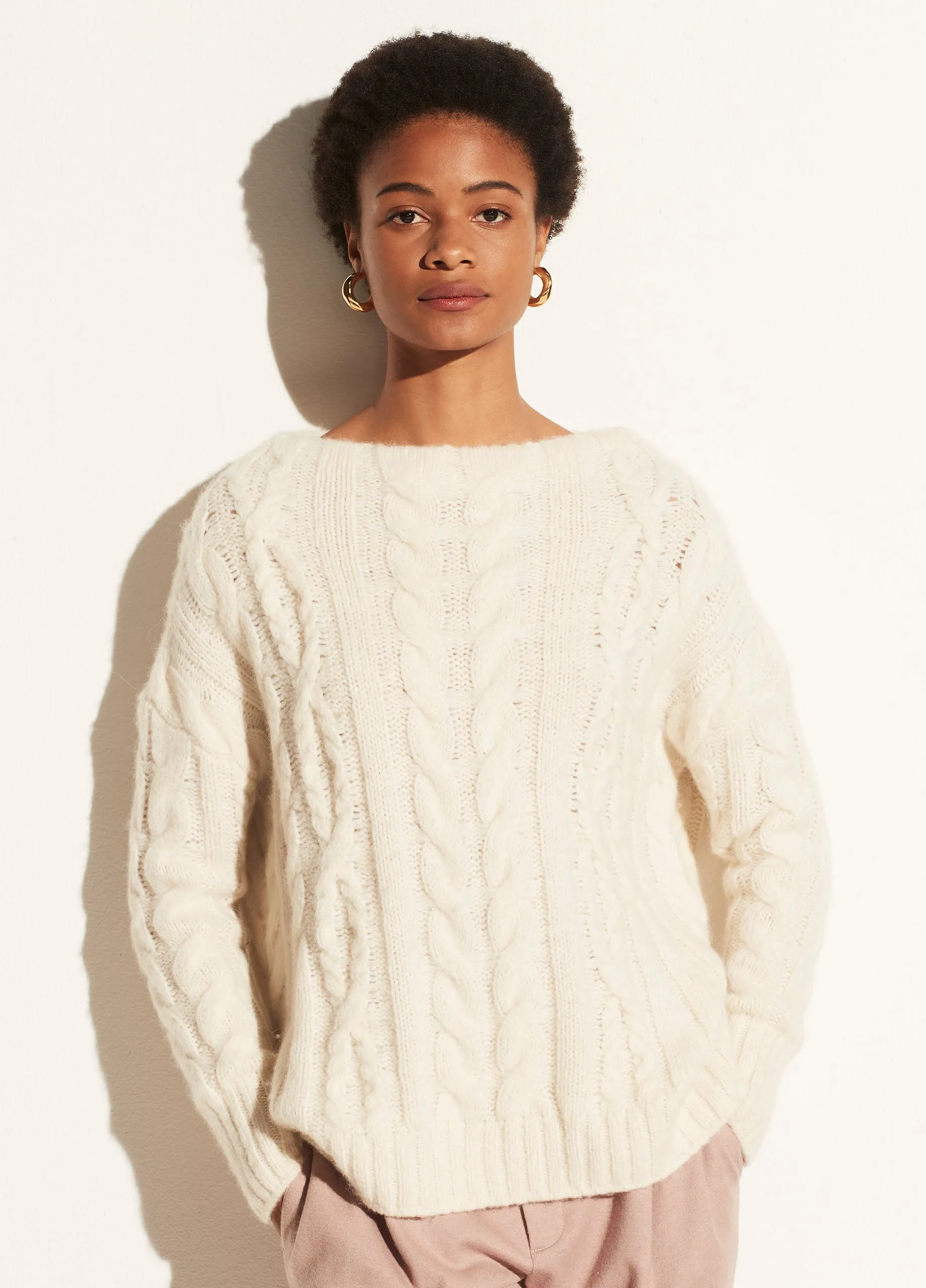 Braided Cable Funnel Neck in Cream