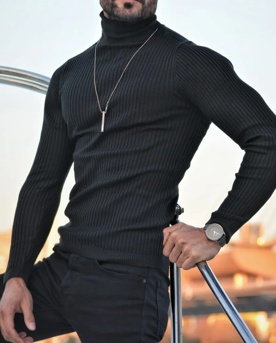 Buy Black Slim Fit Turtleneck Wool Sweater by GentWith | Free Shipping