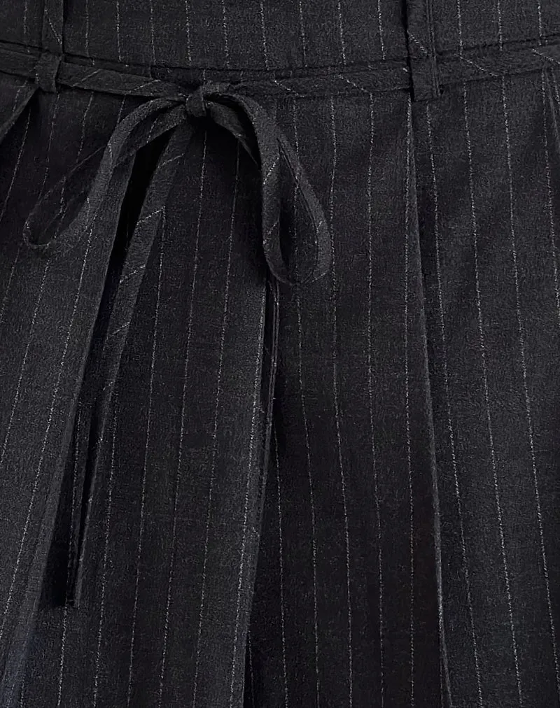 Calina Pleated Mini Skirt in Black Pinstripe