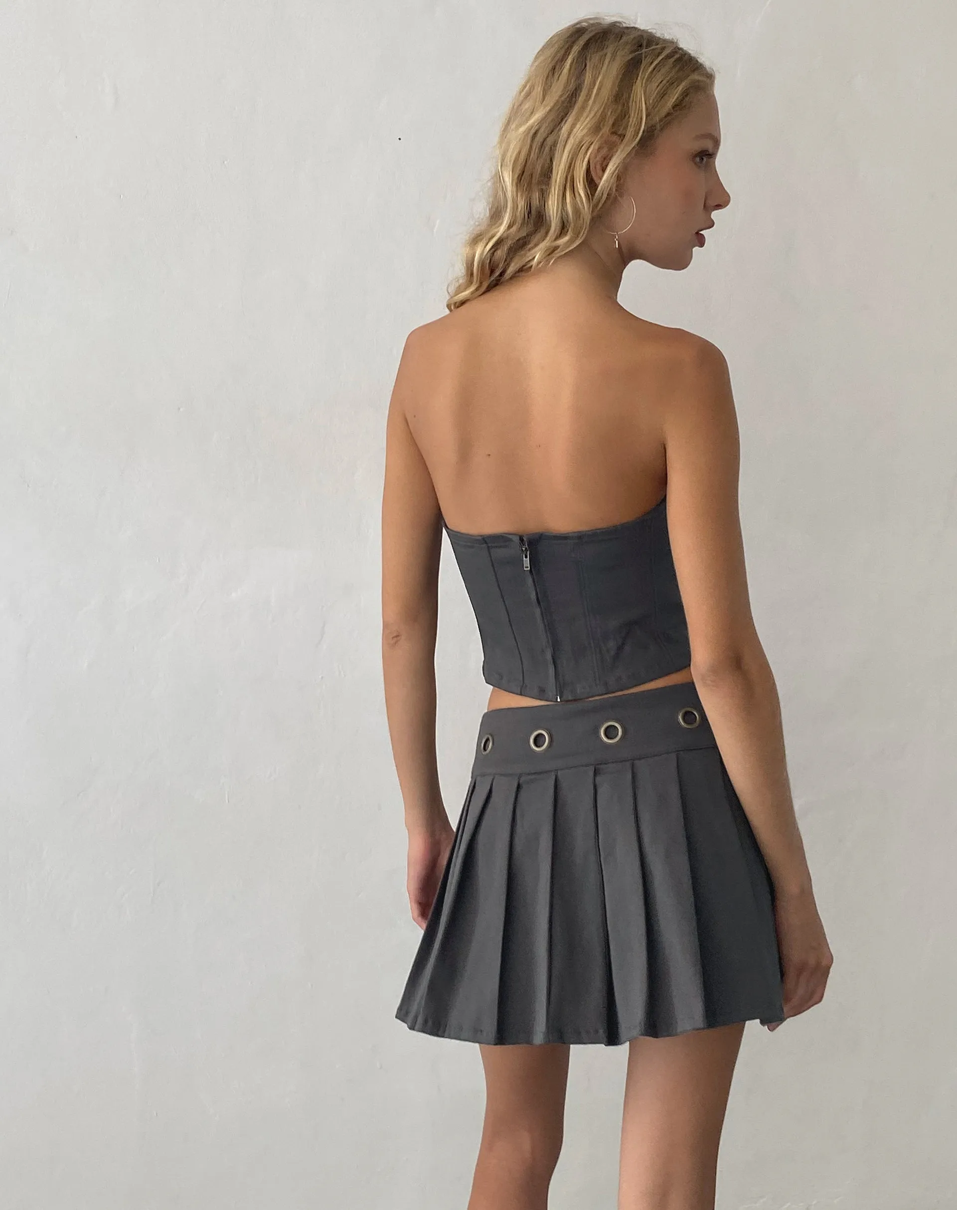 Caluna Eyelet Mini Skirt in Charcoal Grey