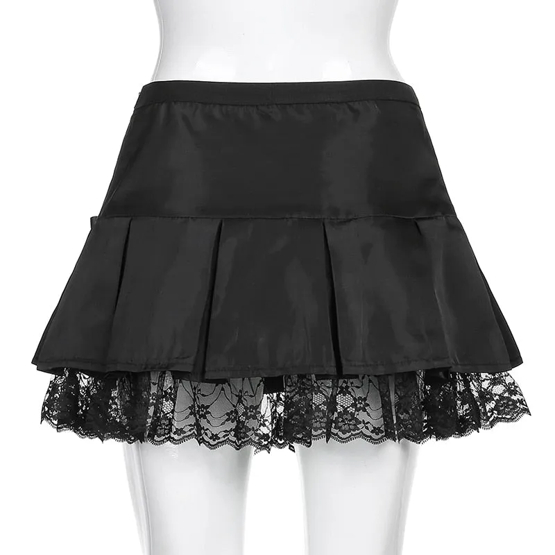 Castaway' Black Grunge Pleated Lace Skirt