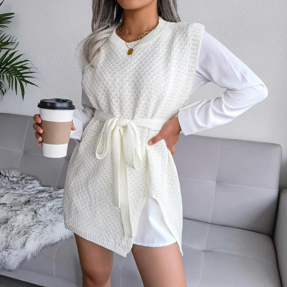 Casual lace-up vest sweater dress knitted dress