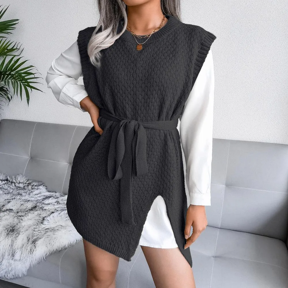 Casual lace-up vest sweater dress knitted dress