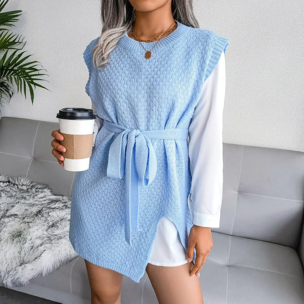 Casual lace-up vest sweater dress knitted dress