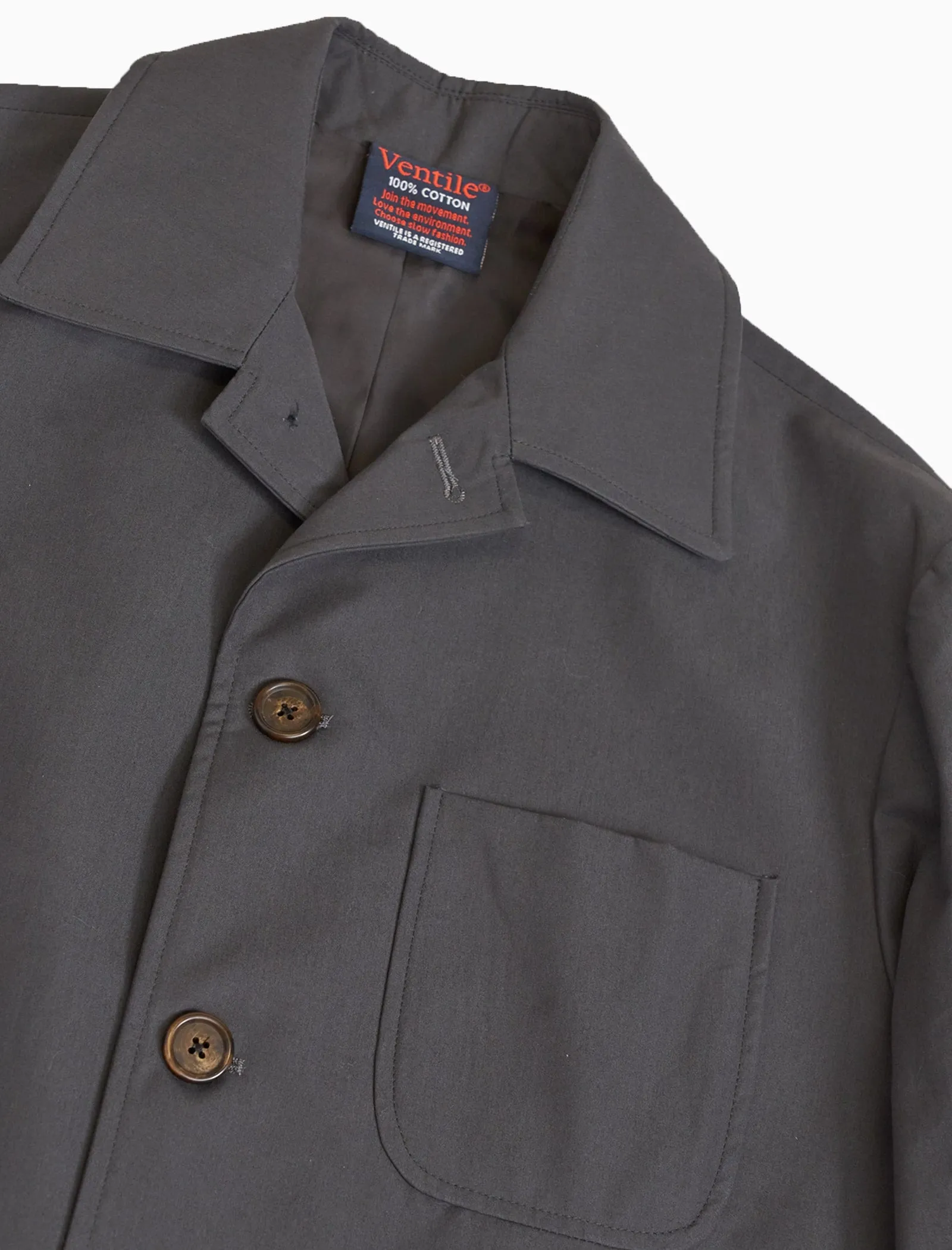 Charcoal Ventile Cotton Long Overcoat