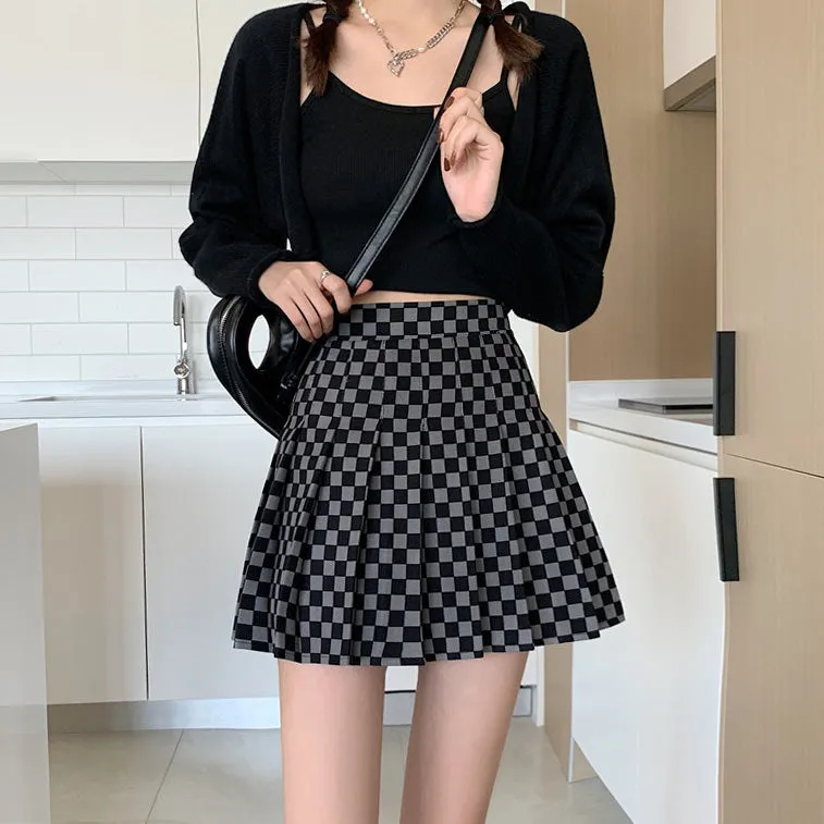 Checkered Print Pleated Skirt