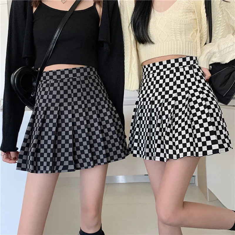 Checkered Print Pleated Skirt