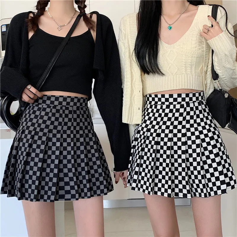 Checkered Print Pleated Skirt