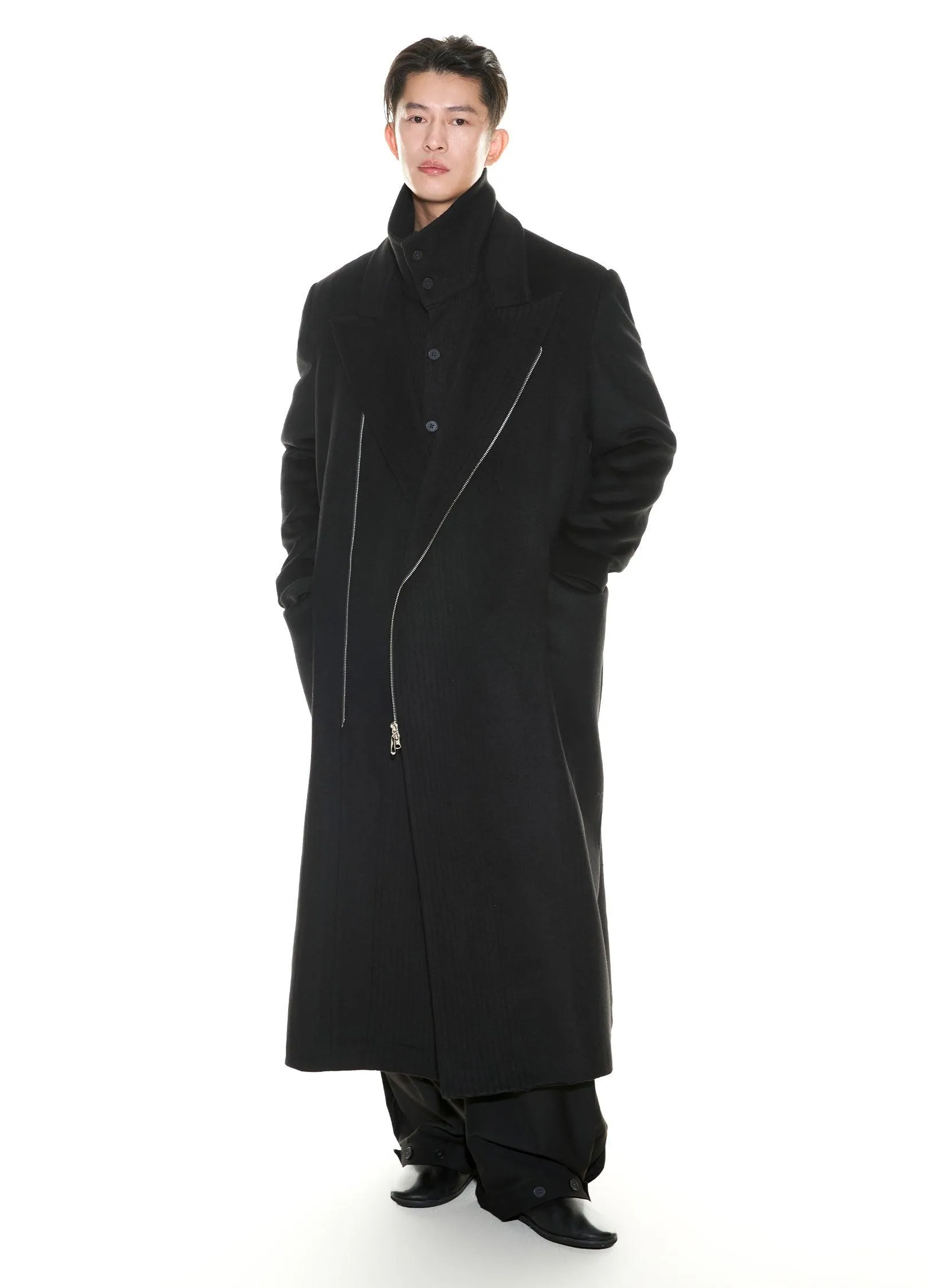 Chic Double-Breasted Wool Blend Overcoat With Metal Zipper