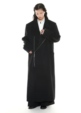 Chic Double-Breasted Wool Blend Overcoat With Metal Zipper