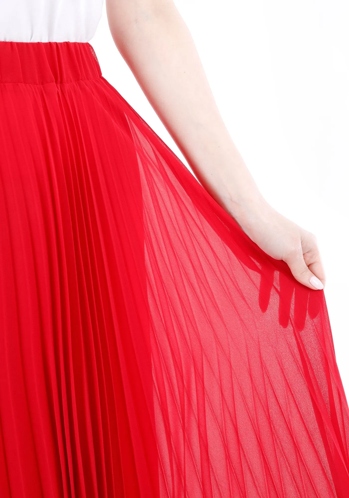 Chiffon Pleated Maxi Skirt with Elastic Waist Band