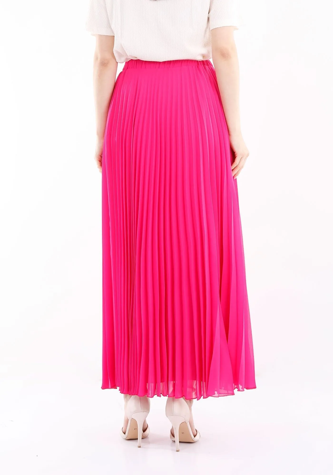 Chiffon Pleated Maxi Skirt with Elastic Waist Band