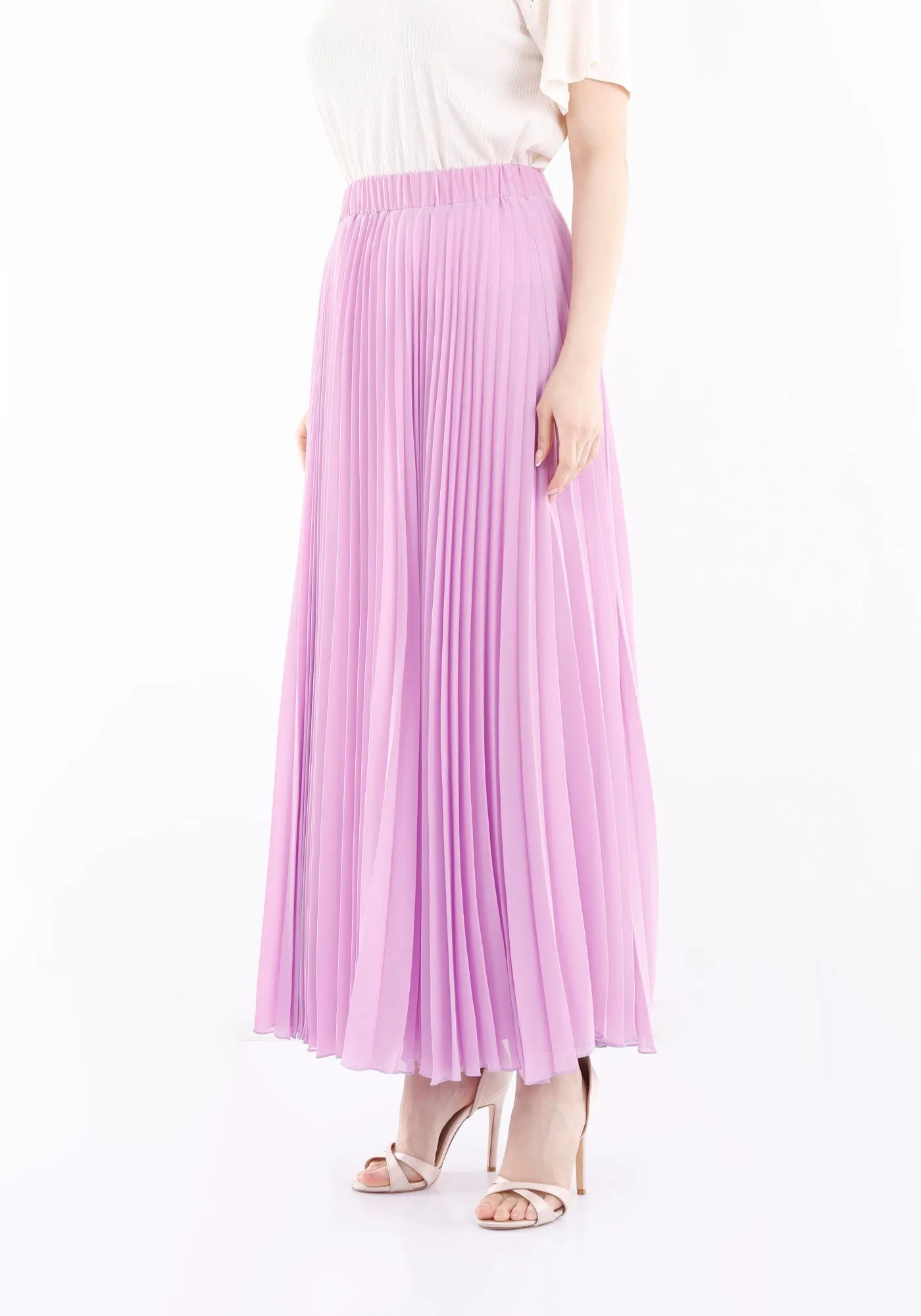 Chiffon Pleated Maxi Skirt with Elastic Waist Band