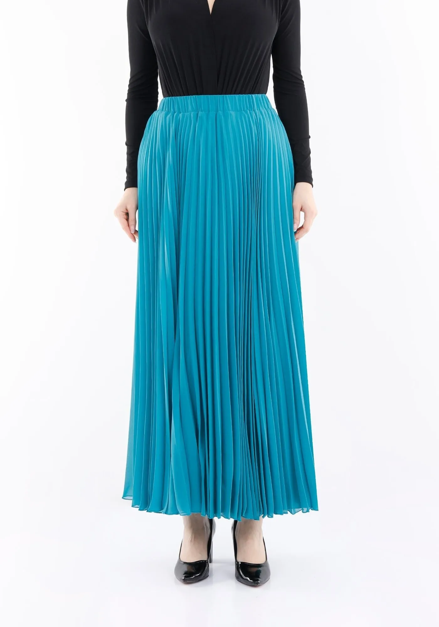 Chiffon Pleated Maxi Skirt with Elastic Waist Band