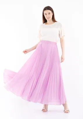 Chiffon Pleated Maxi Skirt with Elastic Waist Band