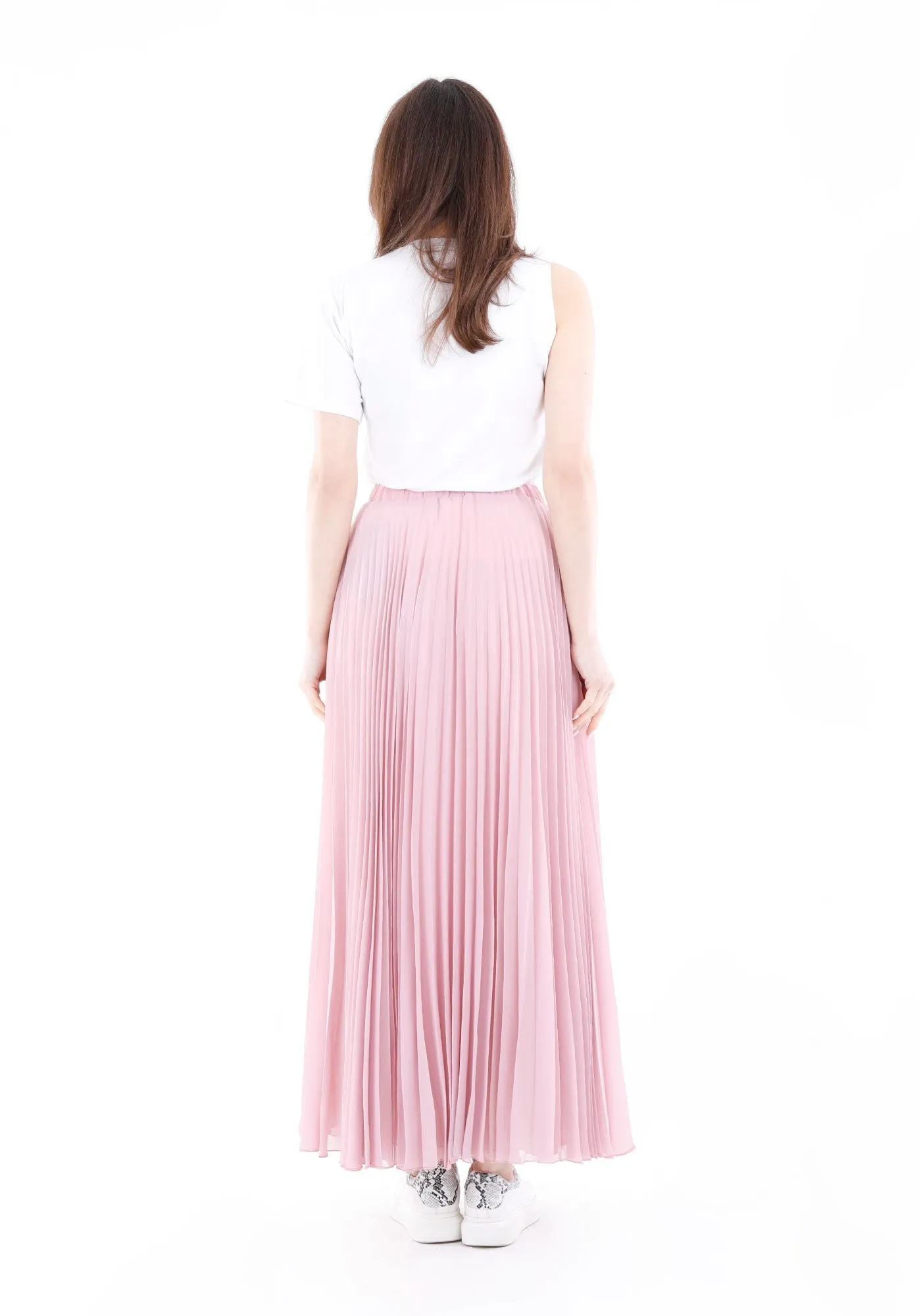 Chiffon Pleated Maxi Skirt with Elastic Waist Band