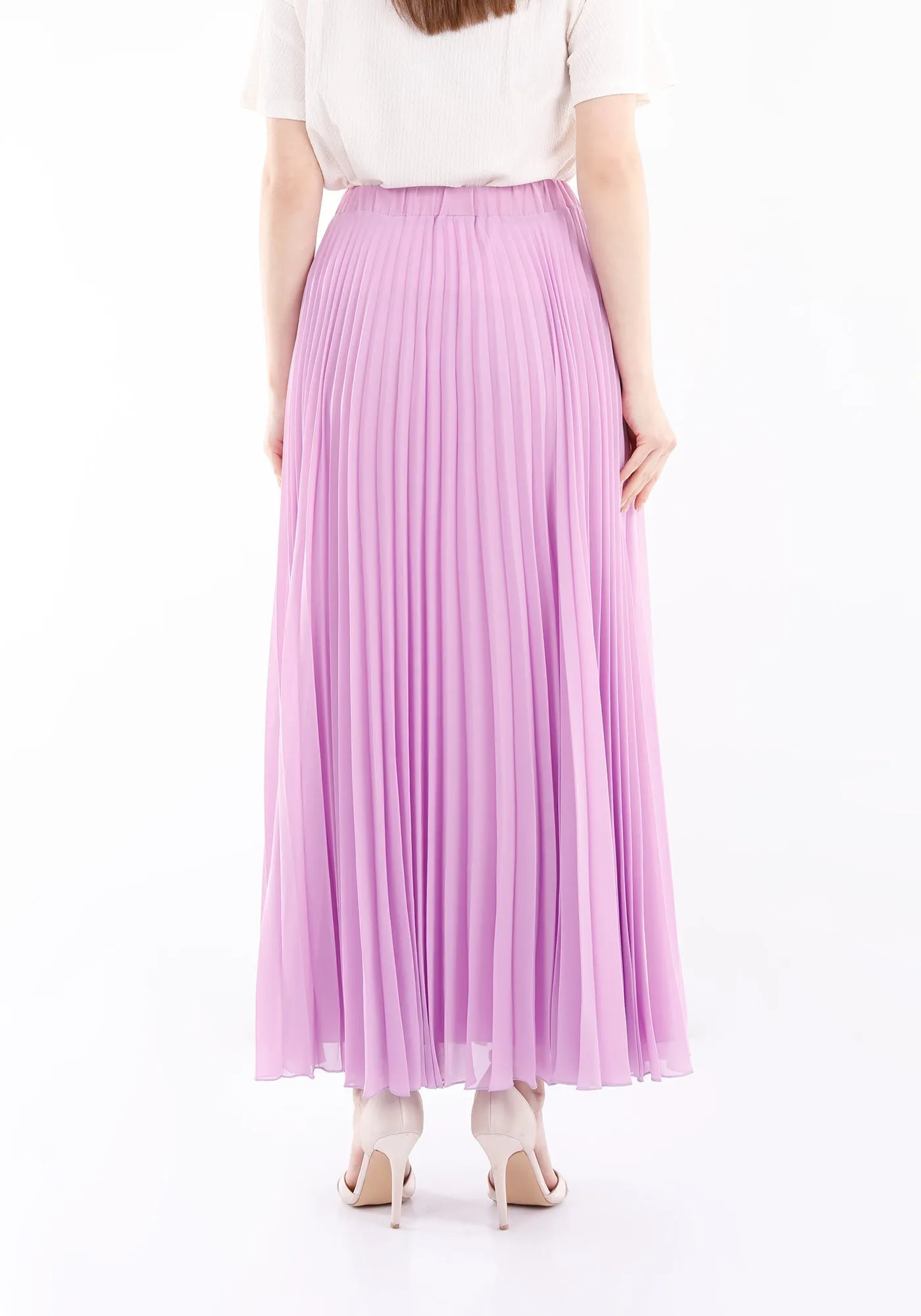 Chiffon Pleated Maxi Skirt with Elastic Waist Band