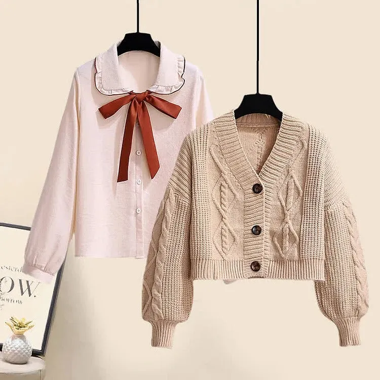 Classic Preppy JK V-Neck Cardigan and Pleated Skirt Set