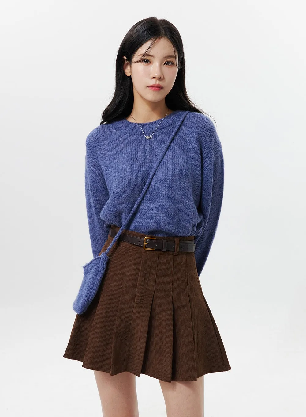 Corduroy Pleated Mini Skirt OO312