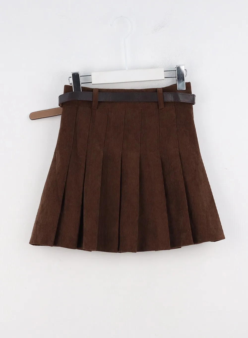 Corduroy Pleated Mini Skirt OO312