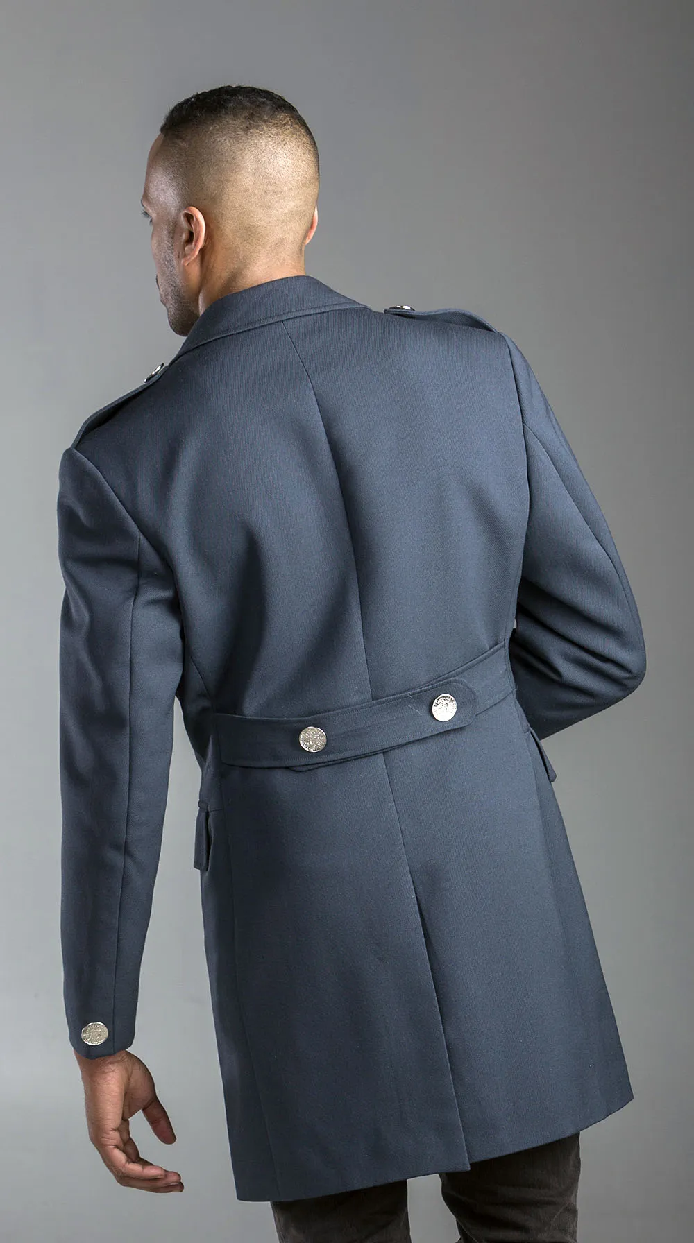 Cropped Vintage Gabardine Gray Blue Wool Coat