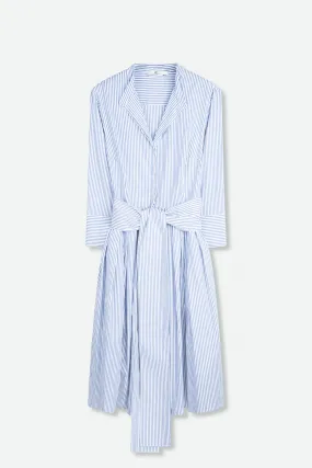 DARA PLEATED SKIRT COLLAR DRESS WITH SASH IN ITALIAN COTTON STRETCH