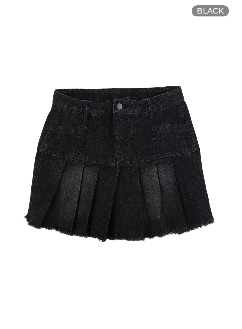 Destroyed Pleated Mini Denim Skirt OA426