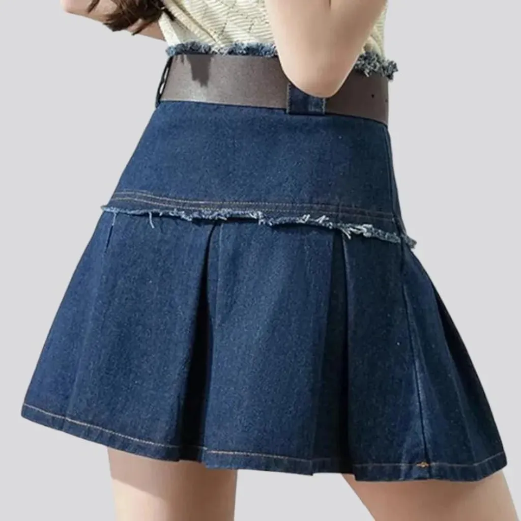 Distressed grunge denim skirt