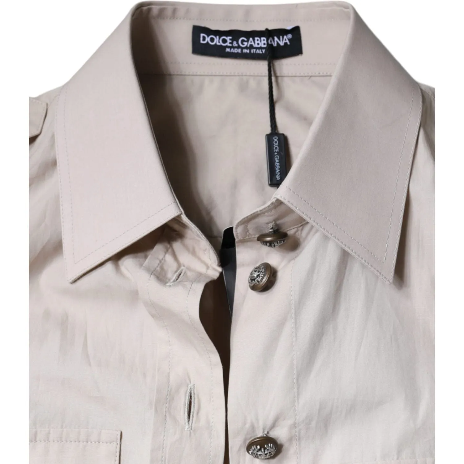 Dolce & Gabbana Beige Cotton Collared Button Down Shirt Top